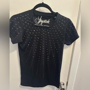 Black Embellished Short Sleeve Tee